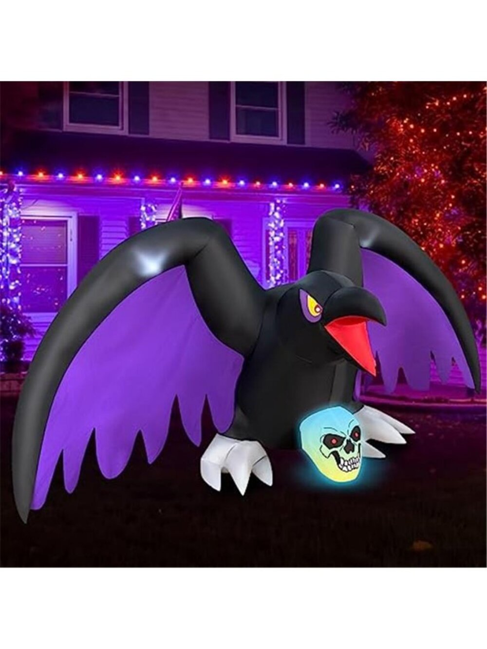 BLOWOUT FUN 6FT Halloween Inflatable Crow Skeleton with RGB Lights Decor